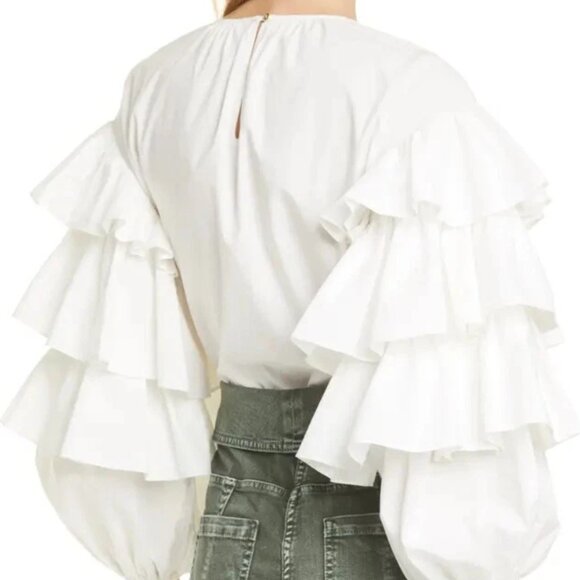 ULLA JOHNSON Women’s Tulia Ruffle Sleeve Blouse White Size 4 $275 EUC - Picture 2 of 7